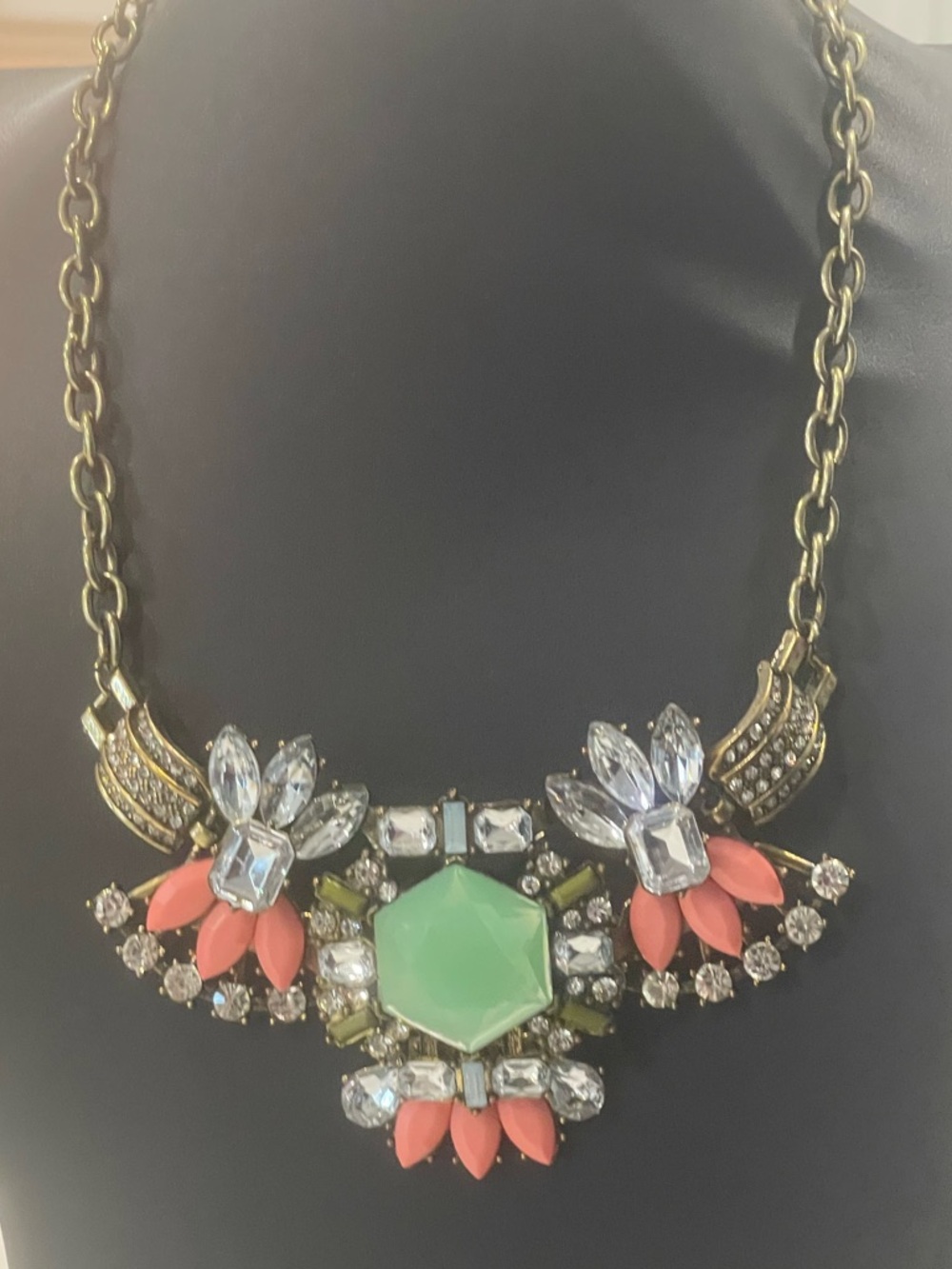 Oh So Fancy Mint Coral Gem Crystal Statement Necklace